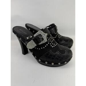 Wanted Black Rhinestone Western Gothic Y2K Bratz Mcbling Suede Mules Clogs 7